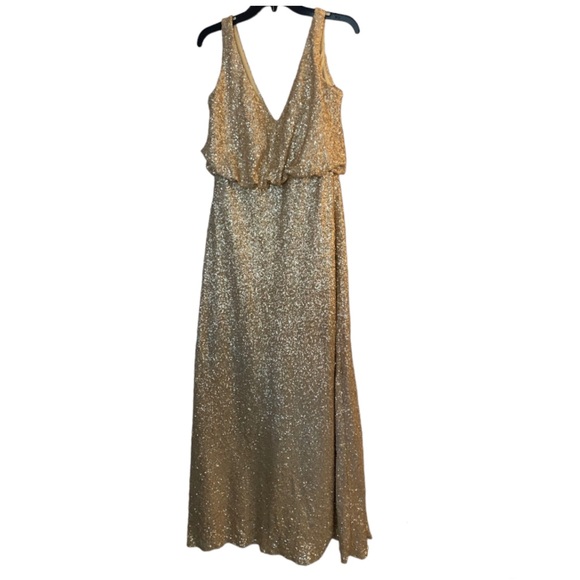 SORELLA VITA Dresses & Skirts - Sorella Vita Gold Sequined Plunge Neckline Sheath Gown 8938- Size 14